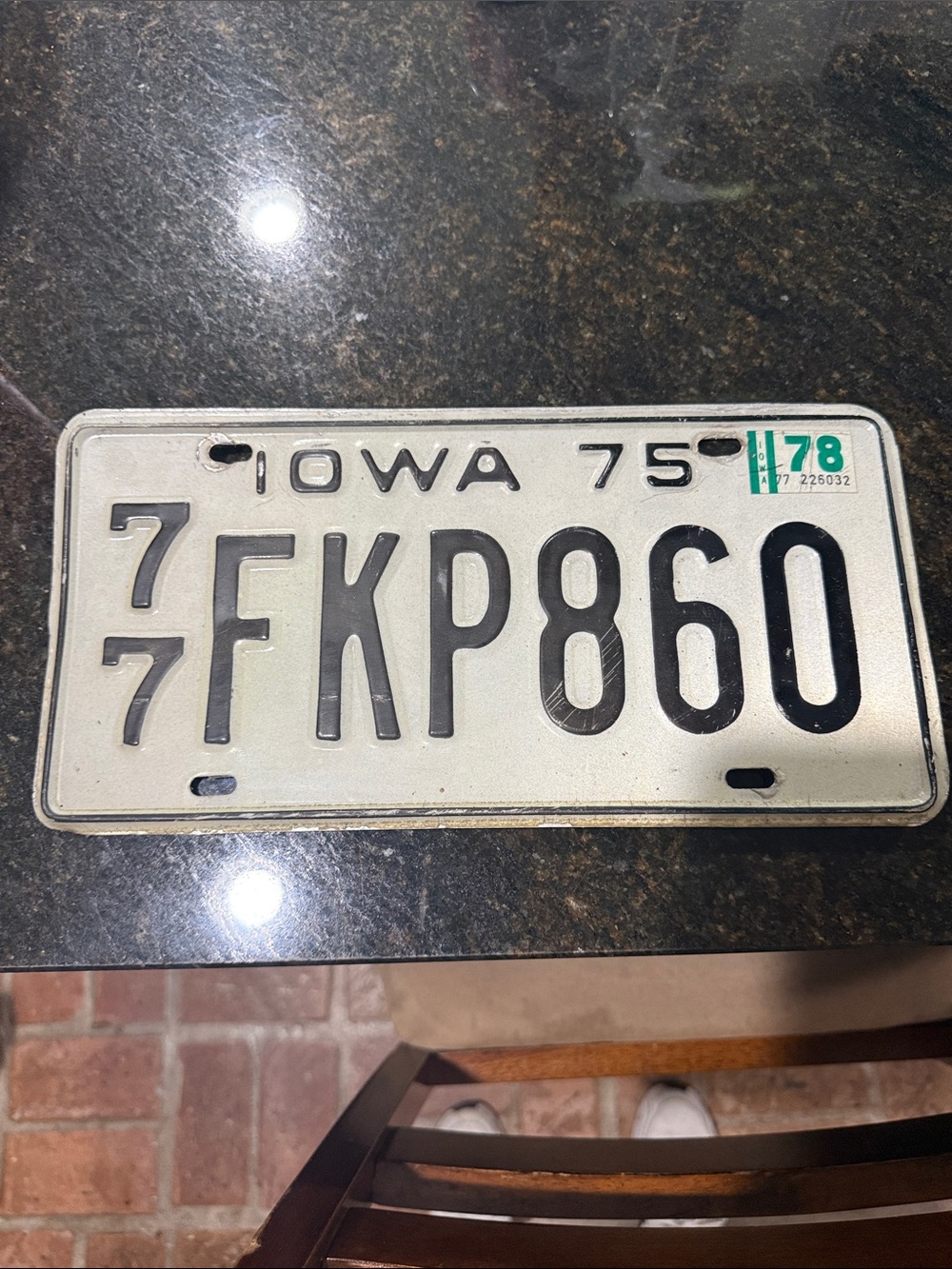 Vintage Iowa 1975 License Plate - White with Black Characters
